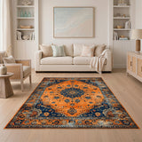 Orange Blue Persian Medallion Area Rug
