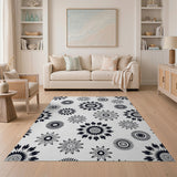 Black White Floral Line Art Area Rug