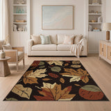 Autumn Maple Leaves Black Area Rug