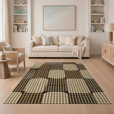 Brown Tan Houndstooth Oval Patchwork Area Rug