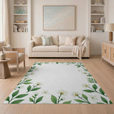Green White Daisy Leaf Border Area Rug