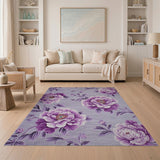 Floral Vintage Purple Peony Floral Area Rug