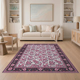 ODIKA Pink Floral Washable Rug - Vintage Traditional Low Pile Non-Slip Area Rug