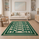 Emerald Green Grid Geometric Area Rug