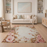 Blush Pink Rose Vine Border Area Rug