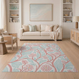 Blush Pink Floral Teal Vine Area Rug