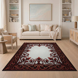 Ornate Red Leaf Vine Border Area Rug