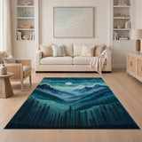 Moonlit Mountains Blue Teal Geometric Area Rug