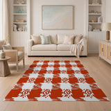 Bold Red Houndstooth Plaid Area Rug