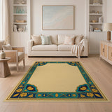 Teal Gold Ornate Persian Border Area Rug