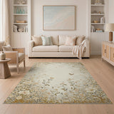 Beige Floral Garden Area Rug with Butterflies