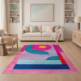 Bold Pink Geometric Circle Area Rug