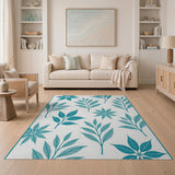 Teal Leaf and Floral Silhouette Area Rug