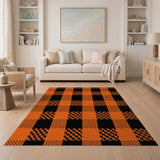 Bold Orange Black Plaid Area Rug