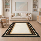 Brown Tan Striped Border Area Rug
