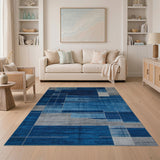 Navy Blue Grey Geometric Modern Area Rug