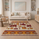 Cute Cartoon Cats Village Orange Area Rug