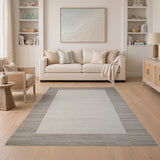 Modern Beige Center Gray Stripe Frame Area Rug