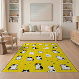 Cute Cartoon Cats on Yellow Area Rug