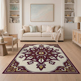 Maroon Gold Medallion Traditional Persian Rug
