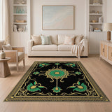 Green Ornate Green Gold Medallion Persian Area Rug