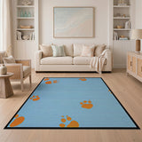 Playful Orange Paw Print Blue Area Rug