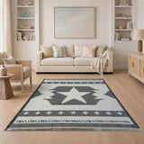 Black White Jagged Star Southwestern Rug