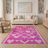 Geometric Modern Playful Pink Hearts Area Rug