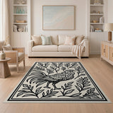 Majestic Rooster with Botanical Leaves Rug