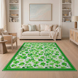 Green Lucky Green Shamrock Clover Pattern Area Rug