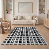Black White Geometric Typographic Area Rug