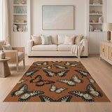 Vibrant Orange Butterfly Pattern Area Rug