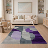 Purple Grey Abstract Geometric Geometric Modern Area Rug