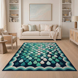 Teal Raindrops Geometric Area Rug