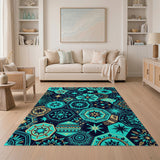 Teal Hexagon Star Mandala Area Rug