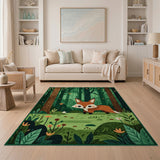Whimsical Red Fox in Enchanted Green Forest Rug