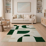 Emerald Curves Abstract Geometric Area Rug