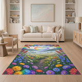 Rainbow Heart Meadow Washable Area Rug