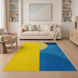 Abstract Yellow Blue Curved Geometric Area Rug