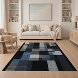 Blue and Teal Modern Geometric Patchwork Area Rug in Grey Blue