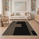 Bold Black Block Geometric Tan Area Rug