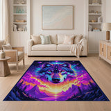 Neon Cosmic Wolf Galaxy Area Rug