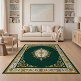 Emerald Green Gold Ornate Medallion Area Rug