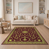 Ornate Maroon Gold Traditional Persian Area Rug
