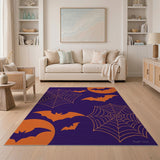 Purple Halloween Bats Moon Spiderwebs Area Rug