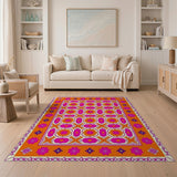 Multi-color and Patterns Vibrant Orange Pink Floral Persian Area Rug