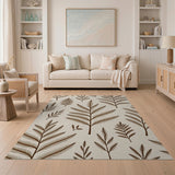 Brown Fern Leaf Pattern Area Rug
