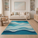 Blue and Teal Teal Ocean Wave Area Rug