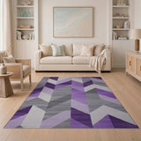 Purple Grey Chevron Geometric Area Rug