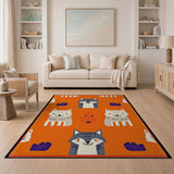 Playful Cartoon Wolves Orange Area Rug